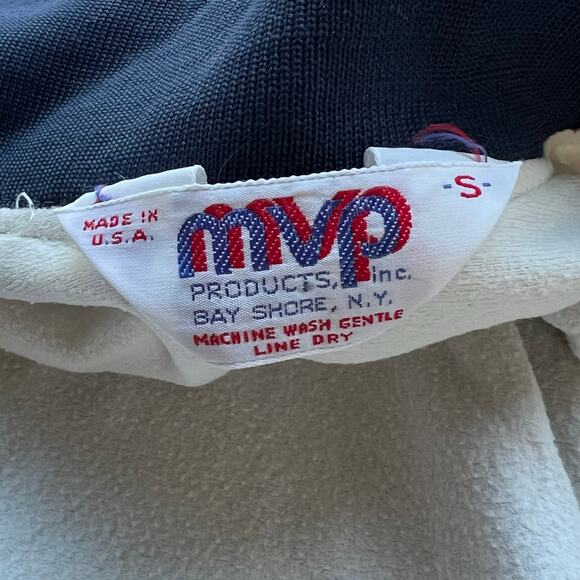 Vintage 80s NCAA Snap Nylon Bomber Jacket Navy Blue Varsity Athletic Coaches S - Picture 2 of 11